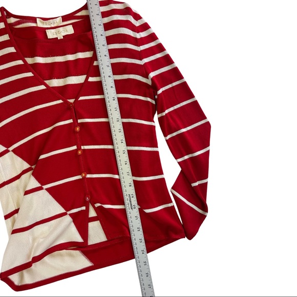 Escada Red & White Striped Sweater Twin Set Sz 36 - Picture 3 of 11